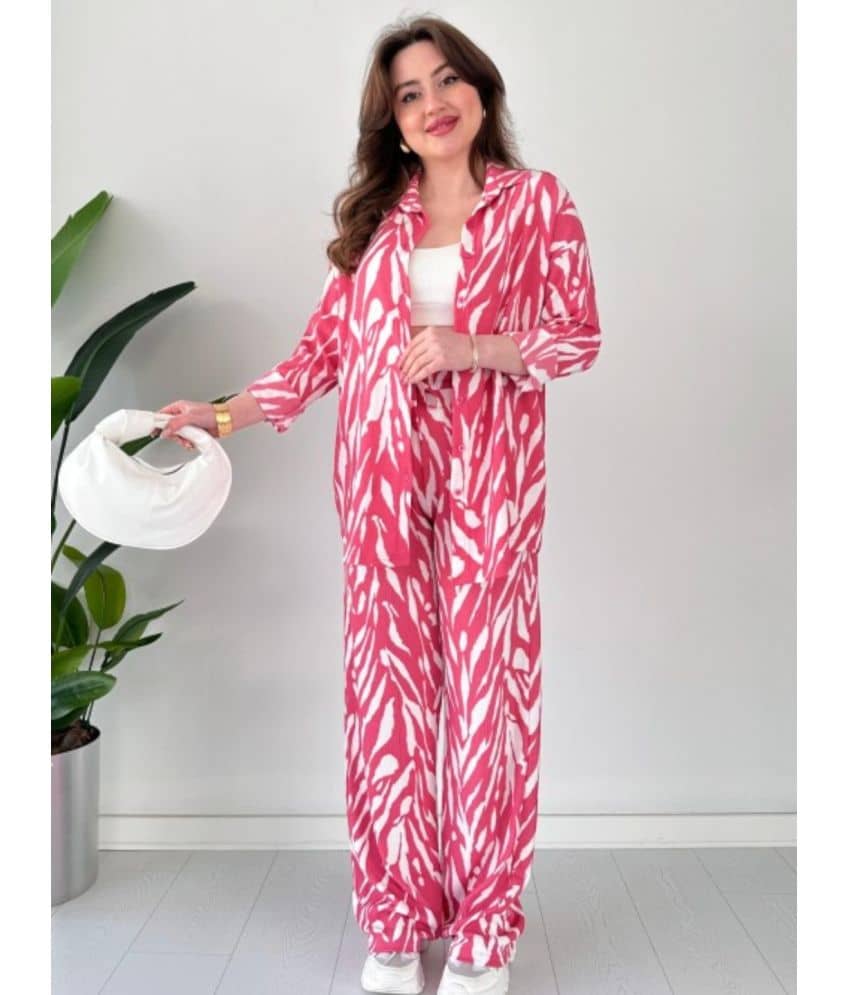 gufrina Women Printed Shirt With Trousers Co-Ord Set ( Pink )