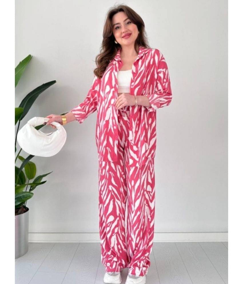     			gufrina Women Printed Shirt With Trousers Co-Ord Set ( Pink )