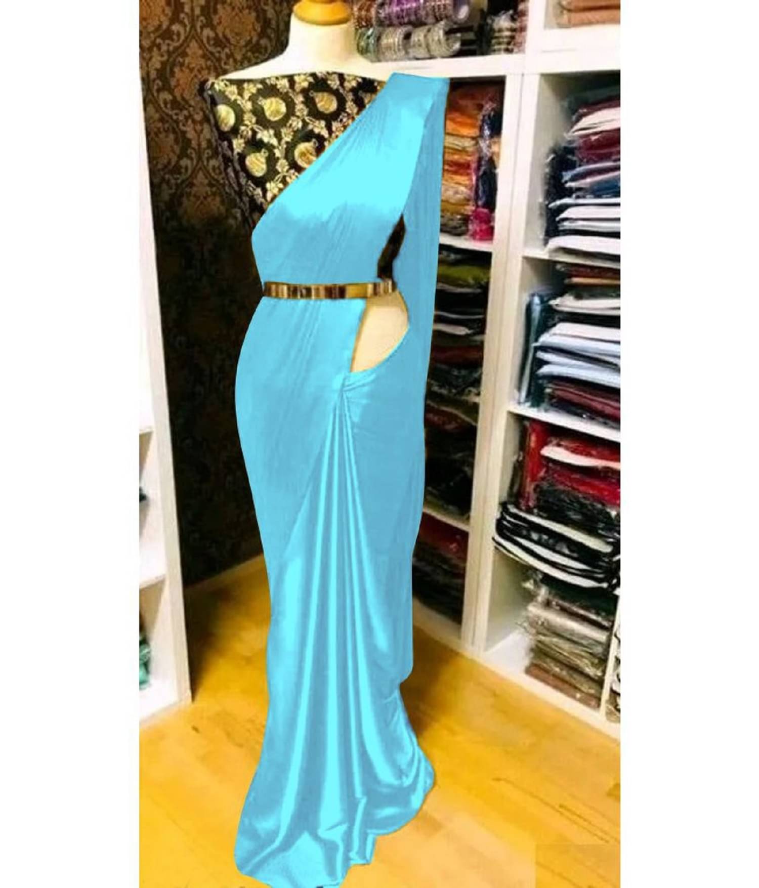     			A TO Z CART Banarasi Silk Embellished Saree With Unstitched Blouse Piece ( SkyBlue )