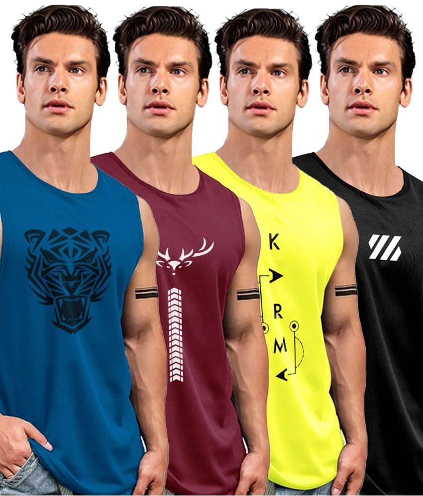 AUSK Pack of 4 Polyester Gym Vest For Men ( Yellow ) AUSK Pack of 4 Polyester Gym Vest For Men ( Yellow )