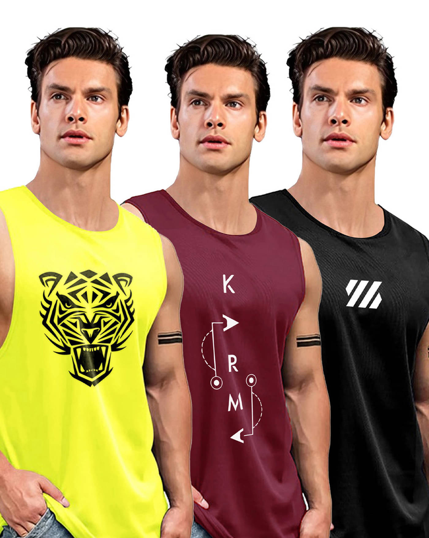 AUSK Pack of 3 Polyester Gym Vest For Men ( Yellow ) AUSK Pack of 3 Polyester Gym Vest For Men ( Yellow )