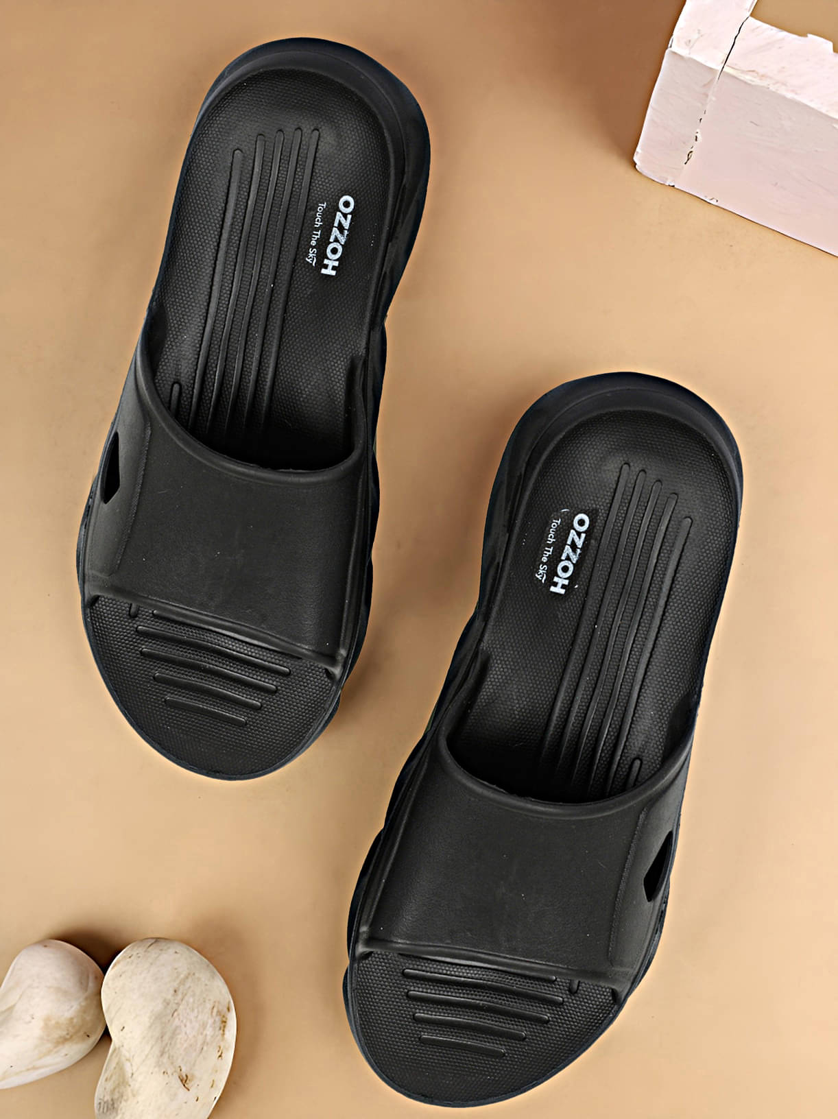     			OZZOH Black Men's Slide Flip Flop