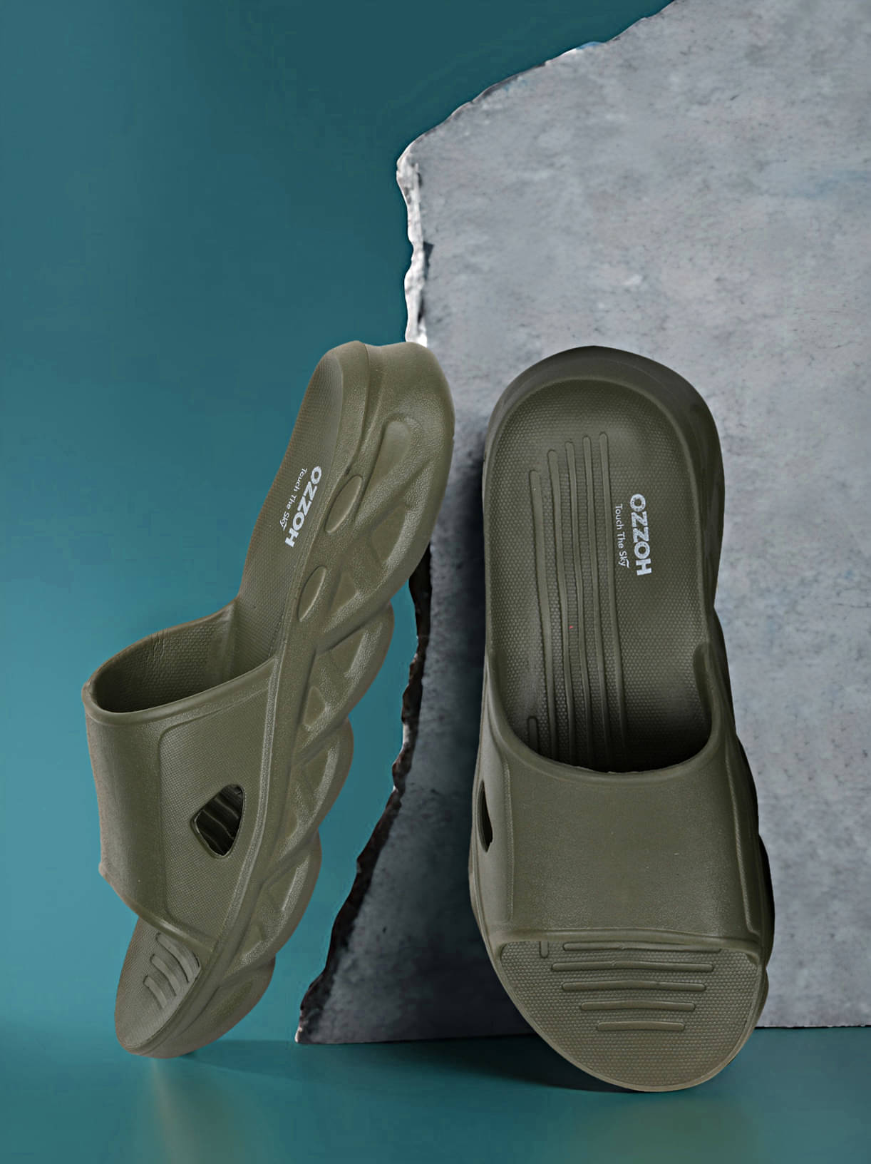     			OZZOH Olive Men's Slide Flip Flop