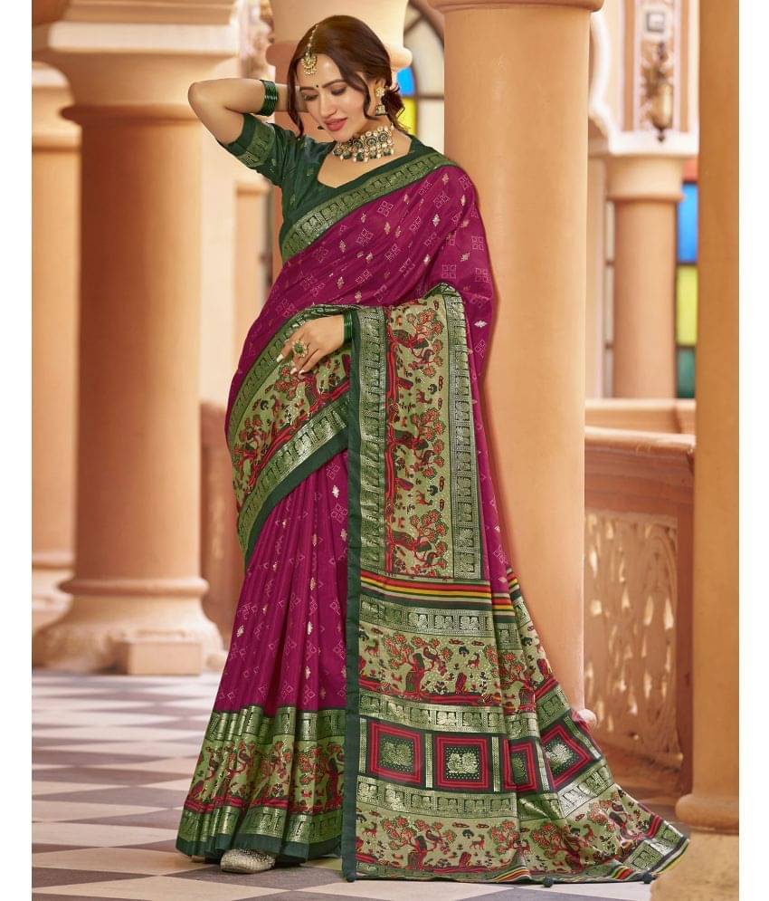Satrani Silk Printed Saree With Unstitched Blouse Piece ( Rani ) Satrani Silk Printed Saree With Unstitched Blouse Piece ( Rani )