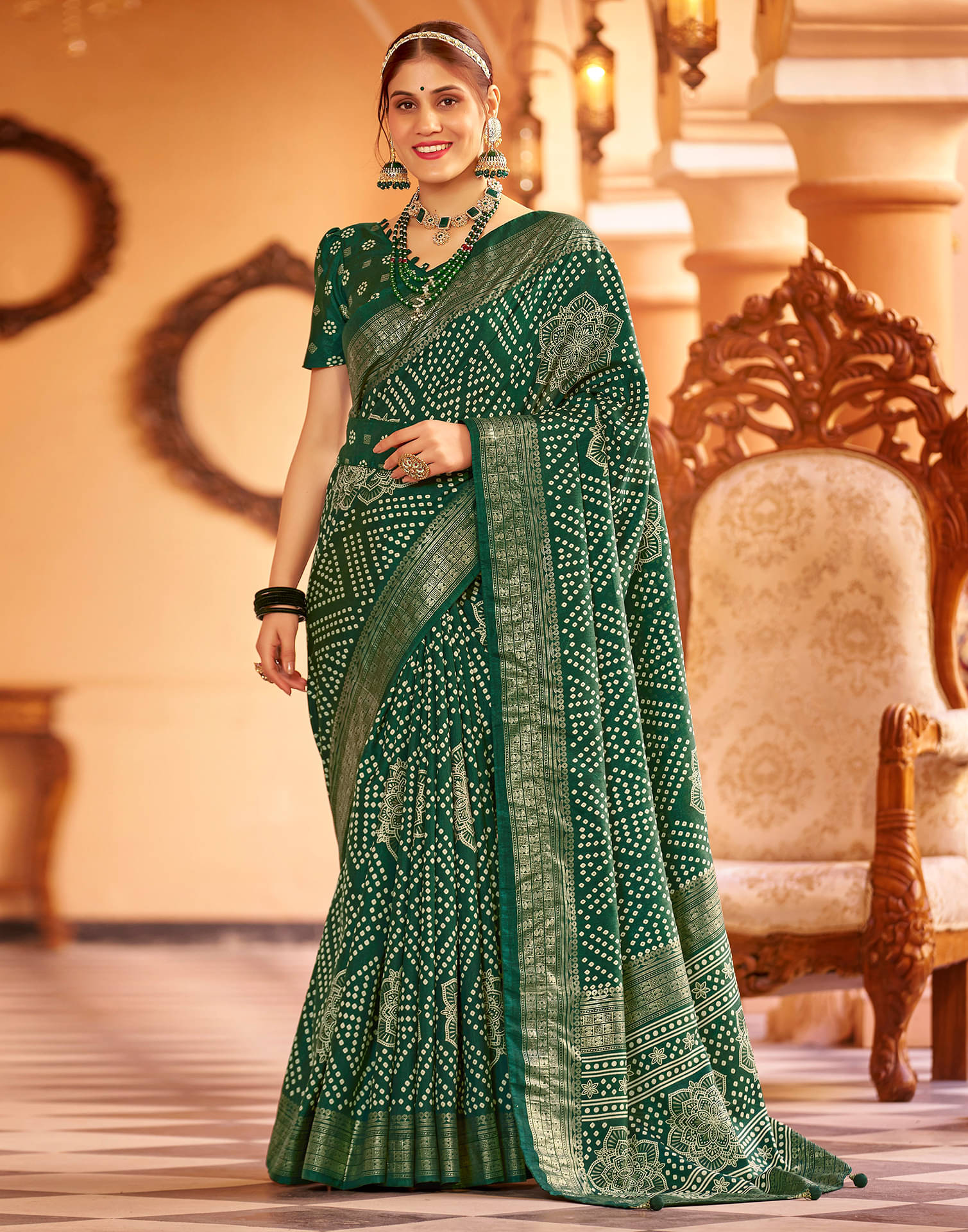 Satrani Silk Printed Saree With Unstitched Blouse Piece ( Green ) Satrani Silk Printed Saree With Unstitched Blouse Piece ( Green )