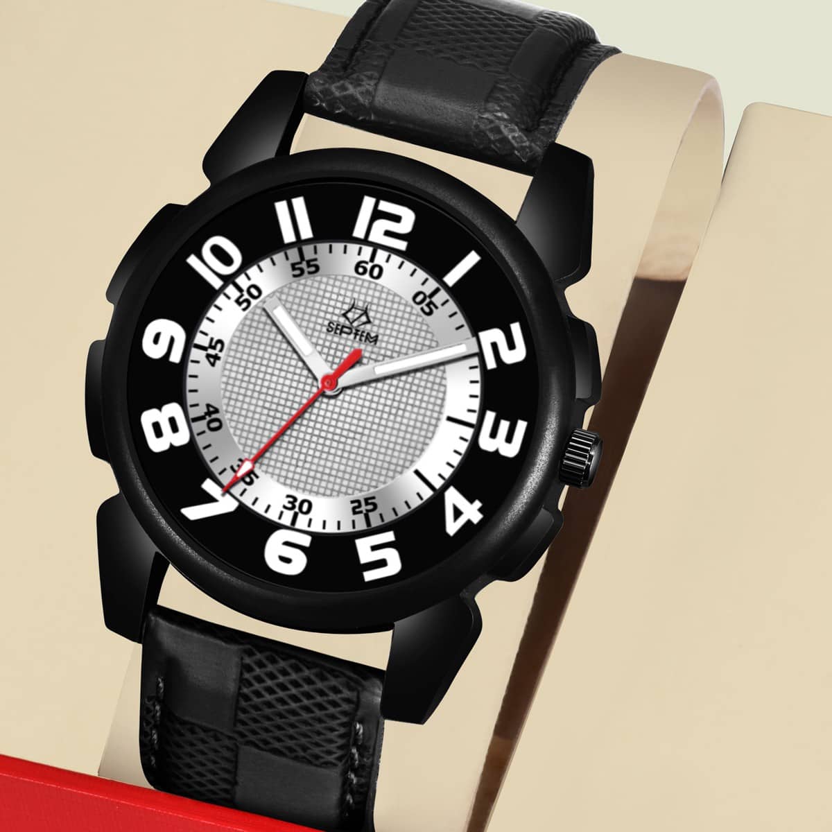 Septem Black Leather Analog Men's Watch