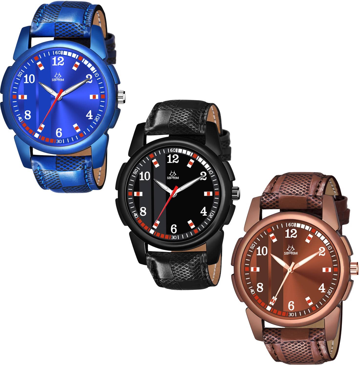 Septem Black Leather Analog Men's Watch