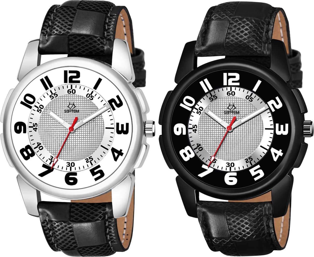 Septem Black Leather Analog Men's Watch