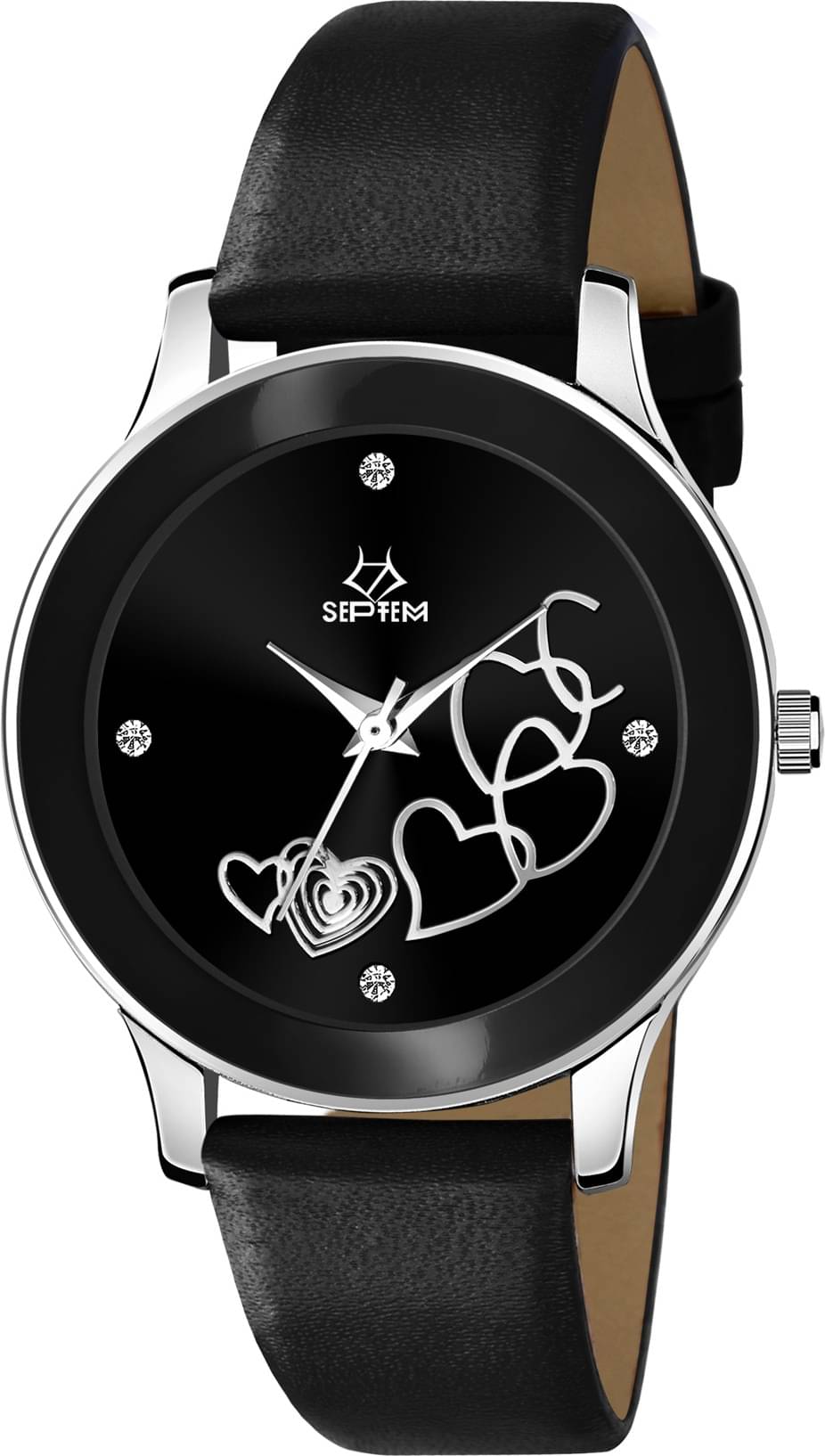     			Septem Black Leather Analog Men's Watch