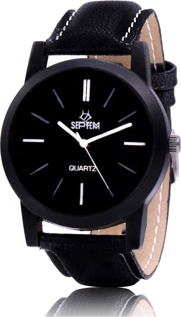 Septem Black Leather Analog Men's Watch