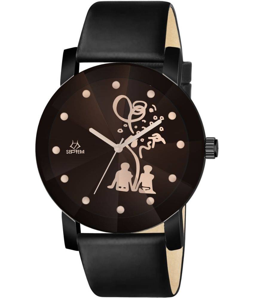     			Septem Black Leather Analog Men's Watch