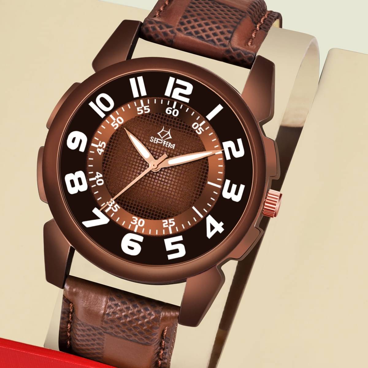     			Septem Brown Leather Analog Men's Watch