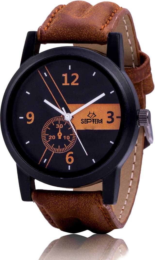     			Septem Brown Leather Analog Men's Watch