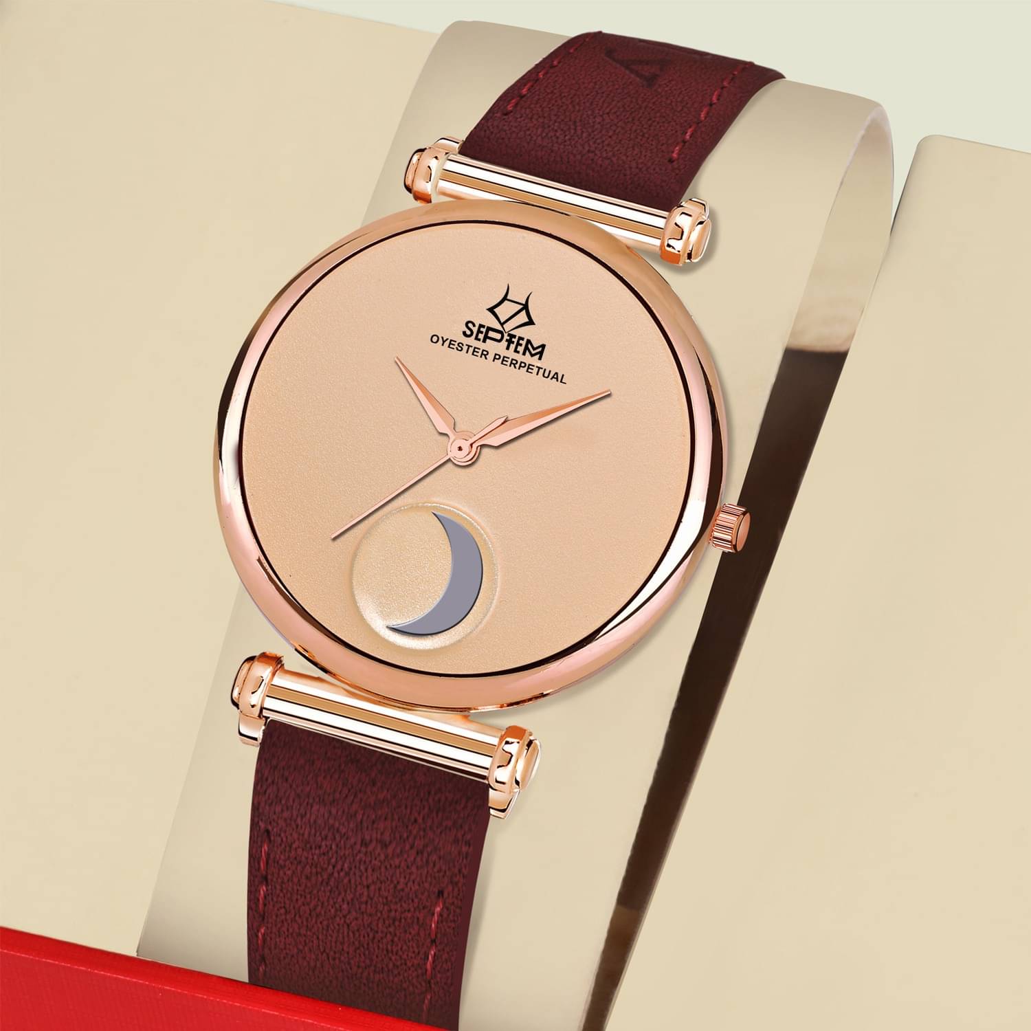     			Septem Maroon Leather Analog Men's Watch