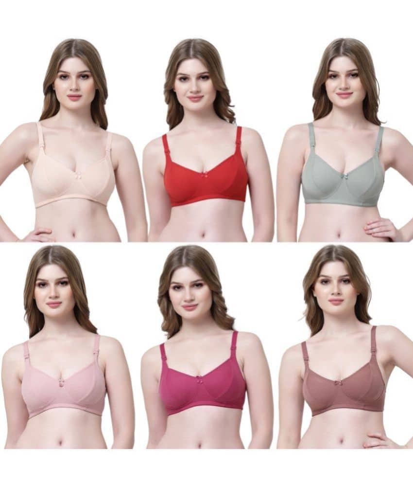 Softskin Pack of 6 Cotton Blend Non Padded Women's Plunge Bra ( Multicolor ) cozy bra