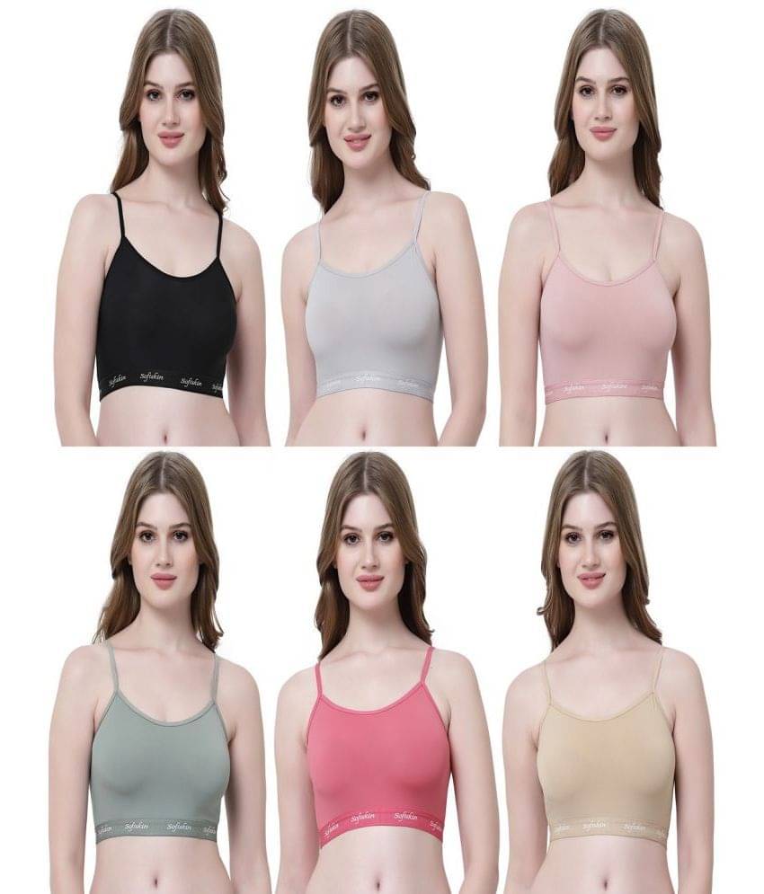     			Softskin Pack of 6 Nylon Non Padded Women's Cami bra ( Multicolor ) cindy sports bra