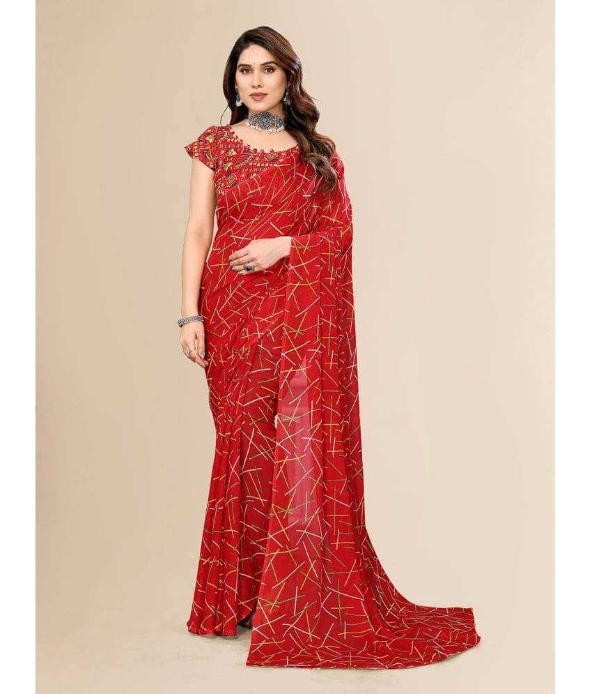     			ANAND SAREES Georgette Printed Saree With Unstitched Blouse Piece ( Red )