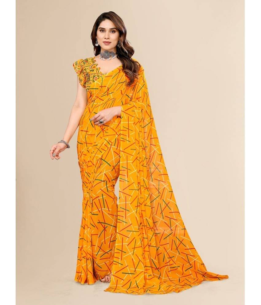     			ANAND SAREES Georgette Printed Saree With Unstitched Blouse Piece ( Yellow )