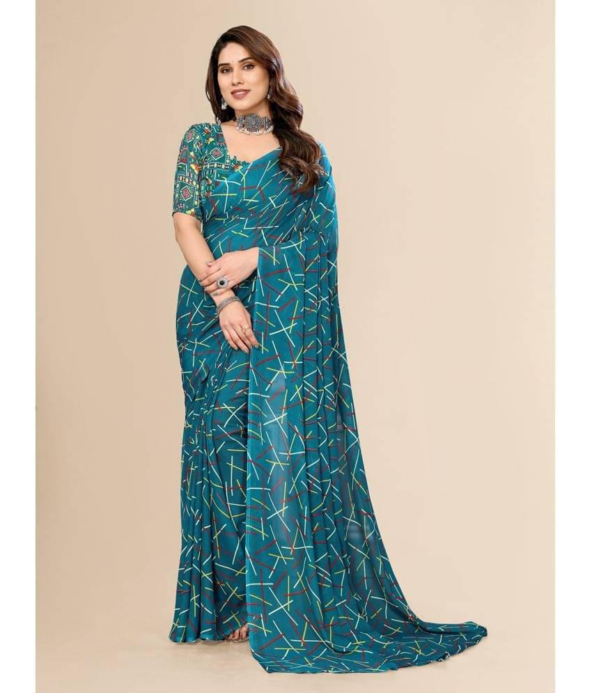     			ANAND SAREES Georgette Printed Saree With Unstitched Blouse Piece ( Rama )