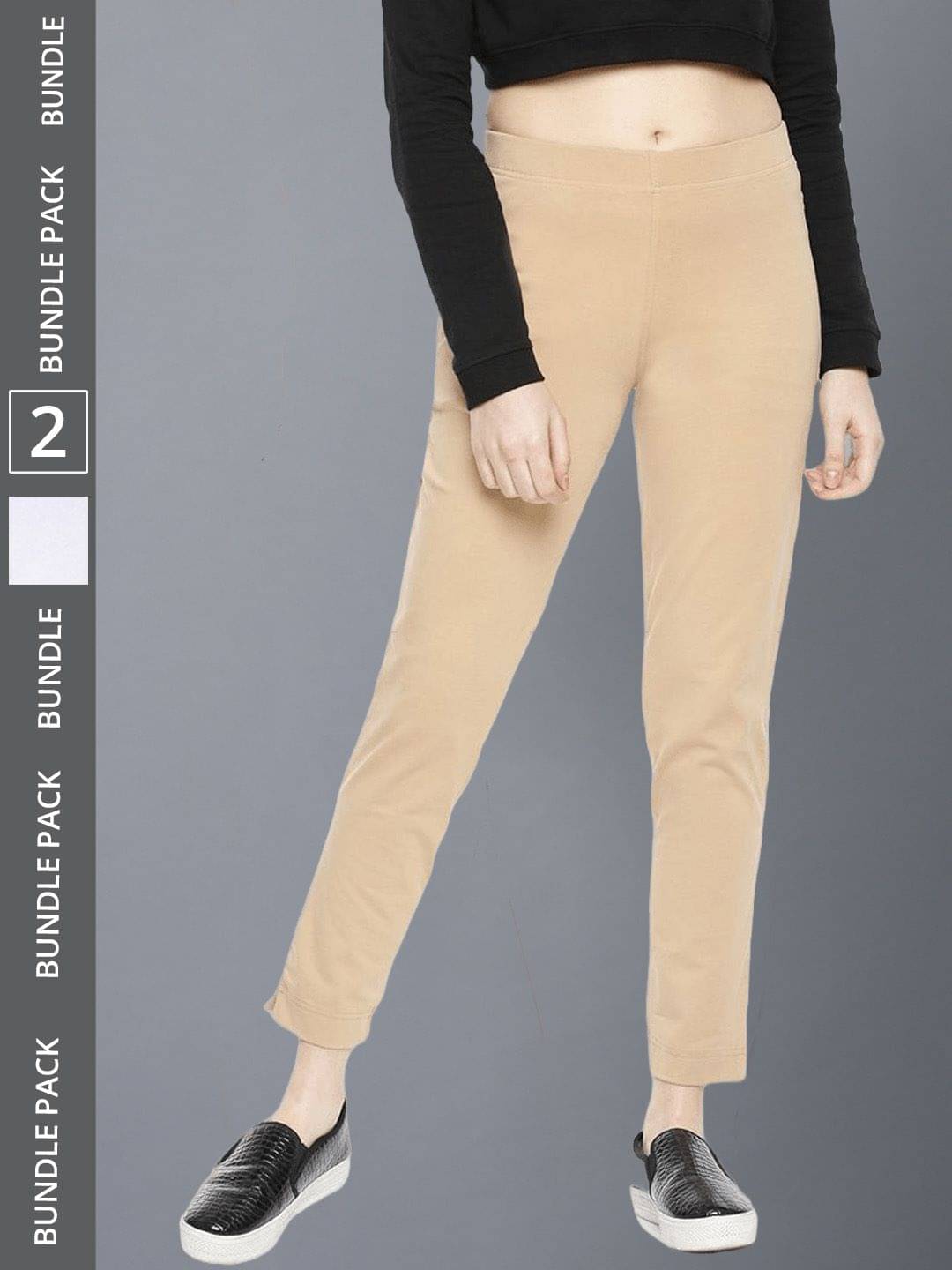     			Dollar Missy - Khaki Cotton Blend Women's Straight Pant ( Pack of 2 )