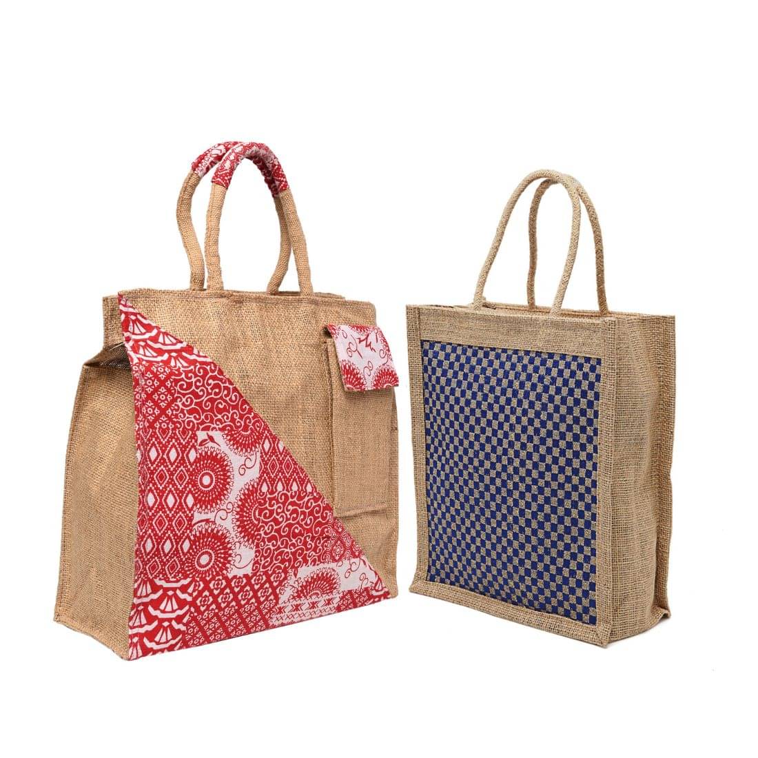     			ENSAC Navy Blue Jute Lunch Bag Pack of 2