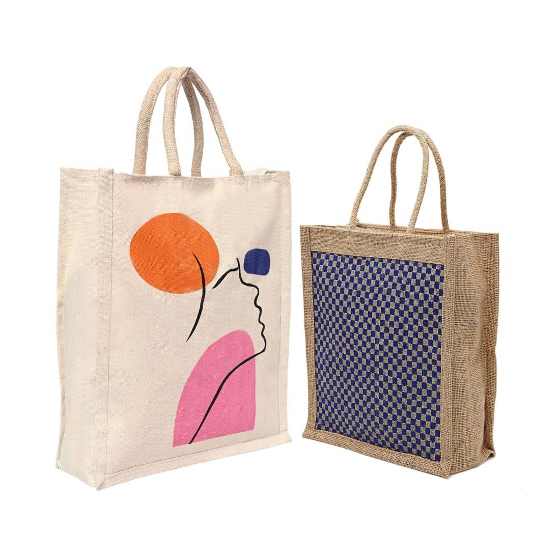     			ENSAC Navy Blue Jute Lunch Bag Pack of 2