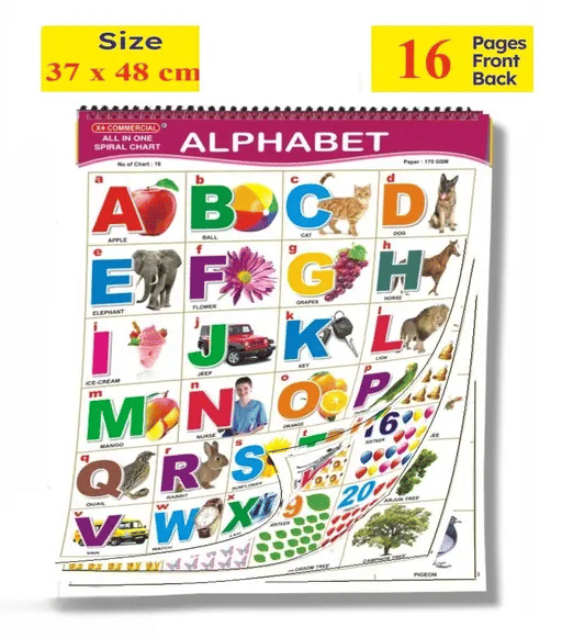 English Chart For Kids (17 Charts ) 37 x 48 cm - Children Spiral Wall Picture Chart