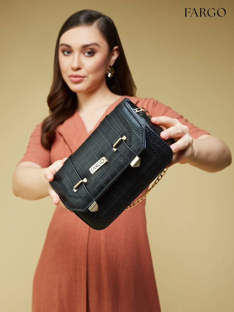     			Fargo Black PU Sling Bag