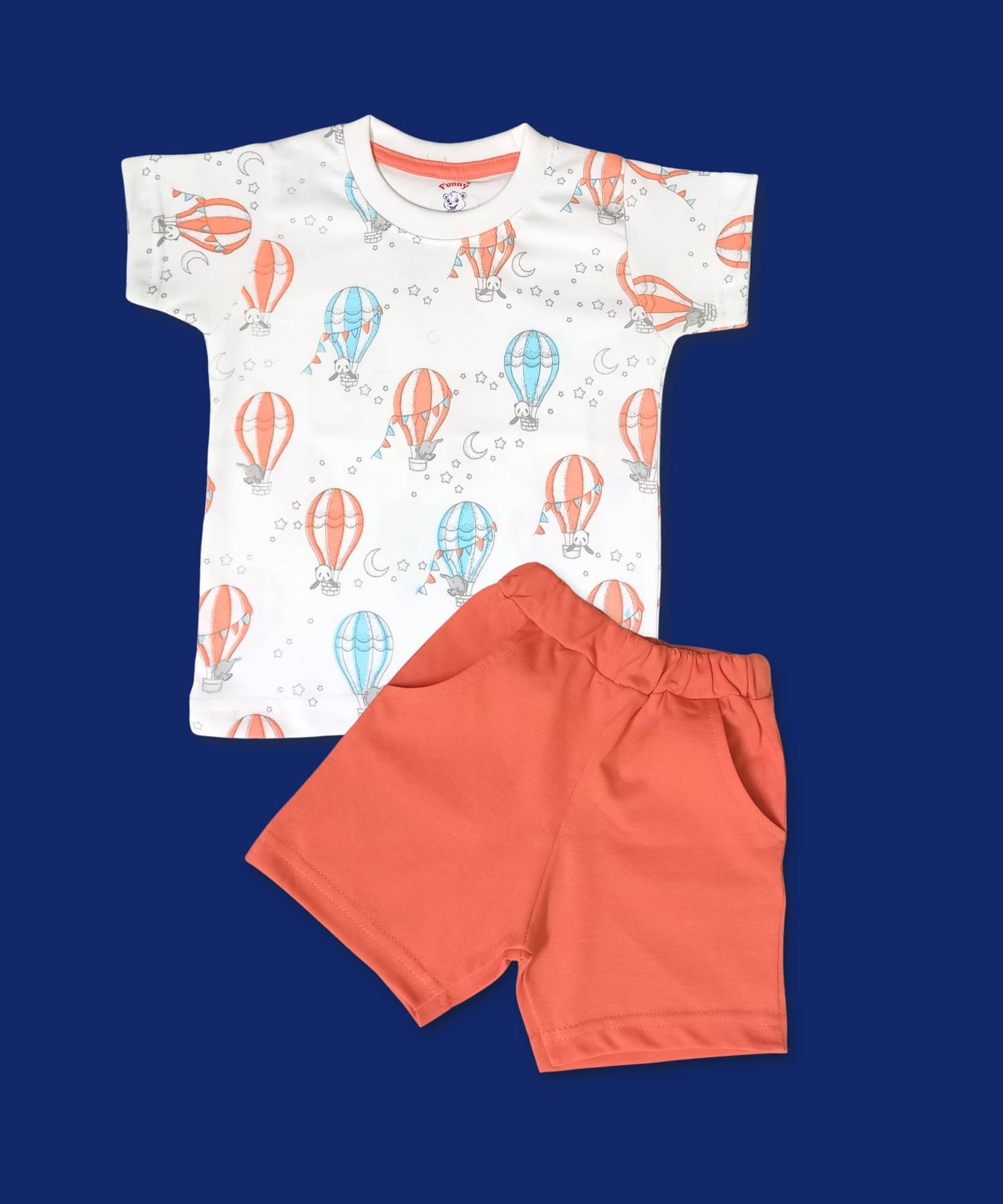     			Funny Bear Pack of 1 Unisex for Baby Cotton T-Shirt & Shorts ( White )