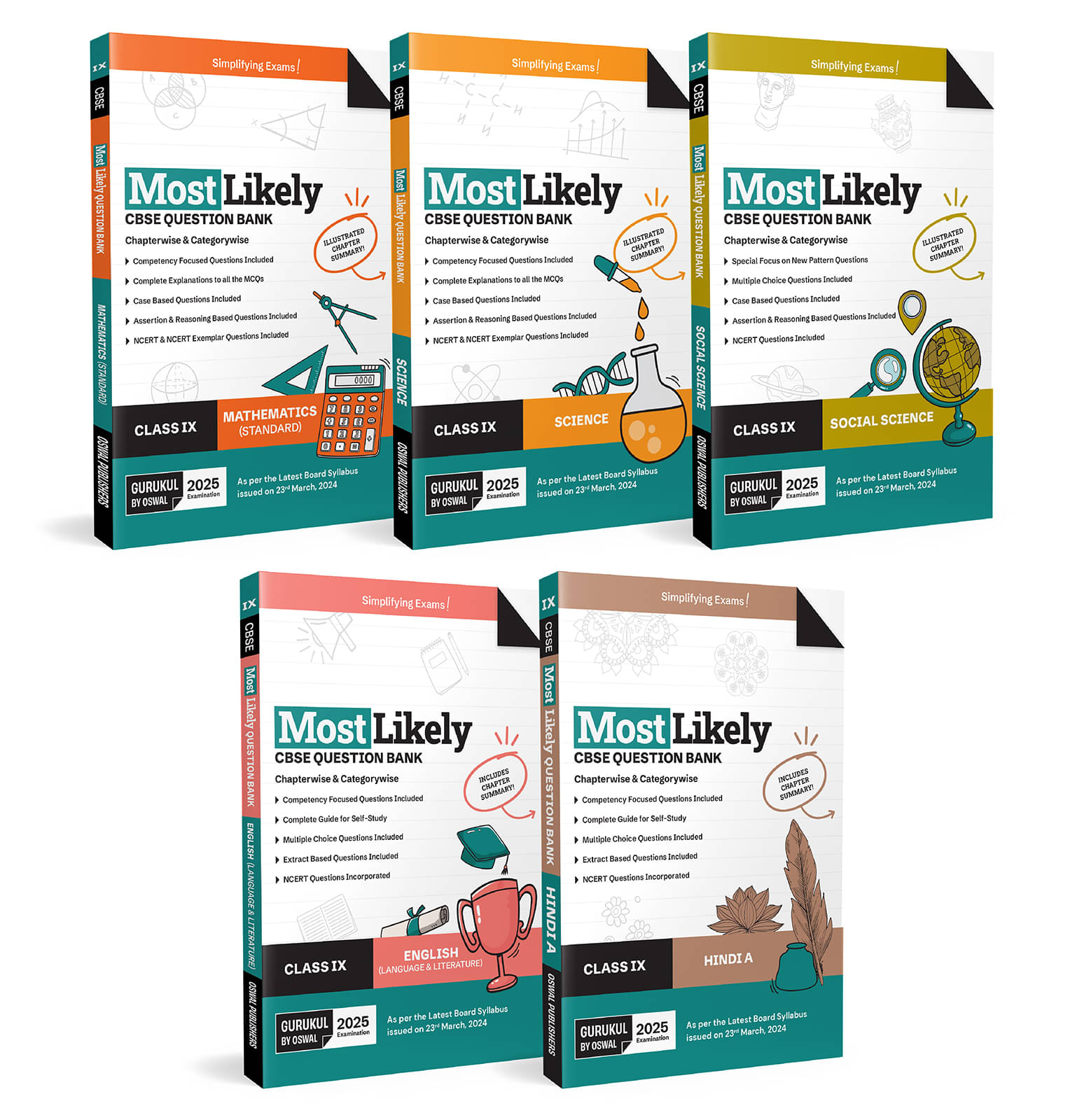 Gurukul by Oswal Most Likely CBSE Question Bank Class 9 Bundles (Set of 5) : Maths, Science, Social Science, English & Hindi A for Exam 2025 Gurukul by Oswal Most Likely CBSE Question Bank Class 9 Bundles (Set of 5) : Maths, Science, Social Science, English & Hindi A for Exam 2025