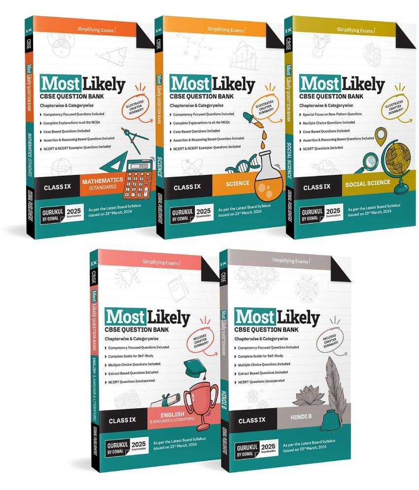     			Gurukul by Oswal Most Likely CBSE Question Bank Class 9 Bundles (Set of 5) : Maths, Science, Social Science, English & Hindi B for Exam 2025