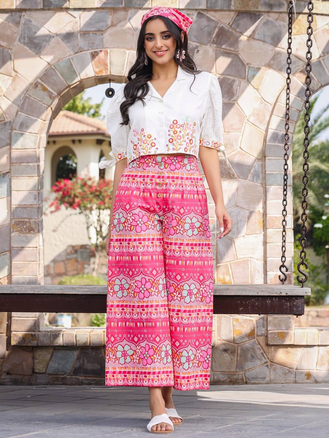     			Juniper Women Embroidered Top With Trousers Co-Ord Set ( Pink )