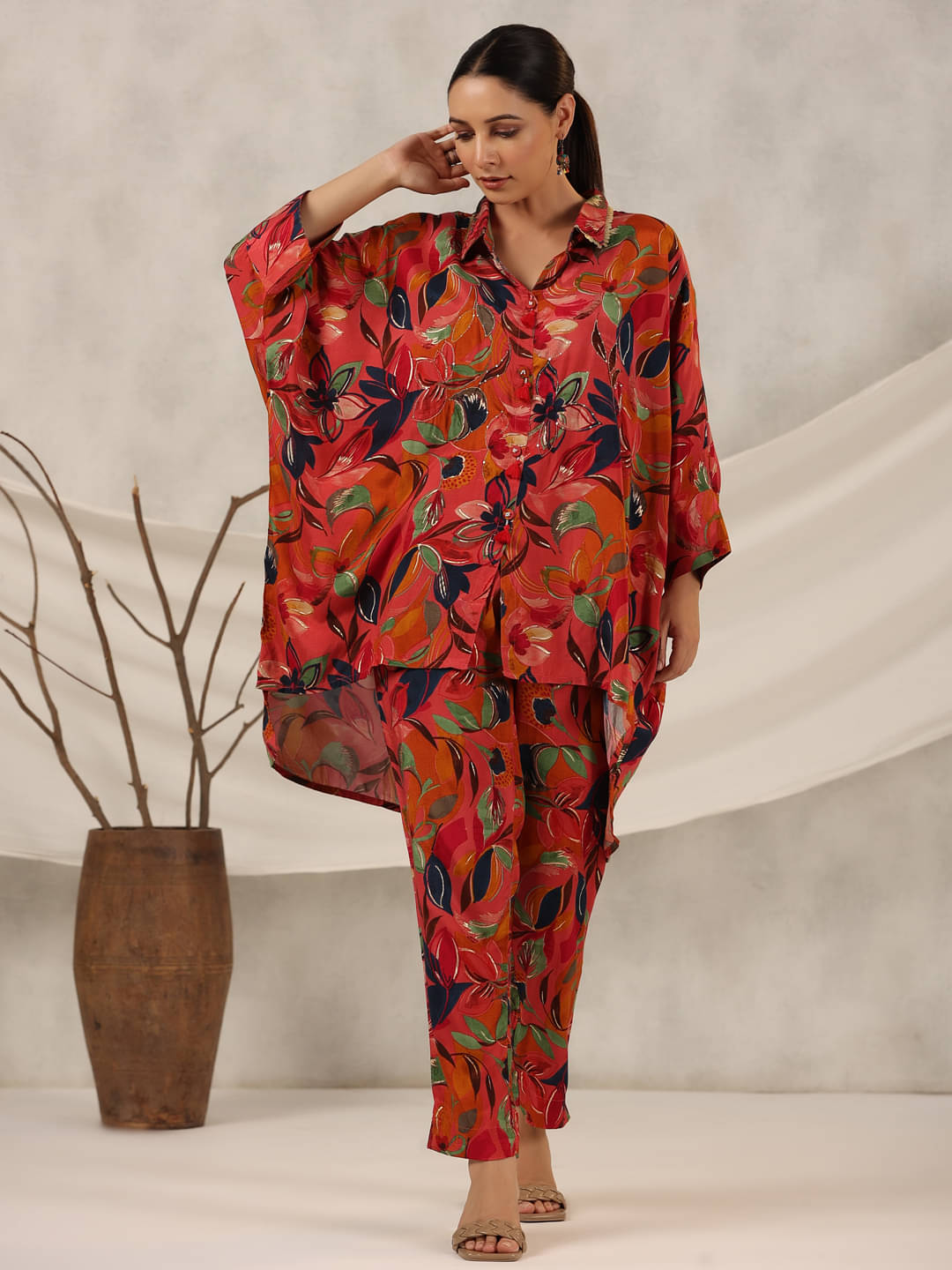     			Juniper Women Printed Tunic With Trousers Co-Ord Set ( Rust )