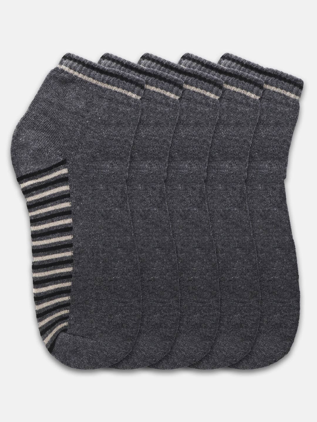 Kolor Fusion Cotton Blend Men's Striped Dark Grey Mid Length Socks ( Pack of 5 ) - Socks | Buy online on ZillyBuy