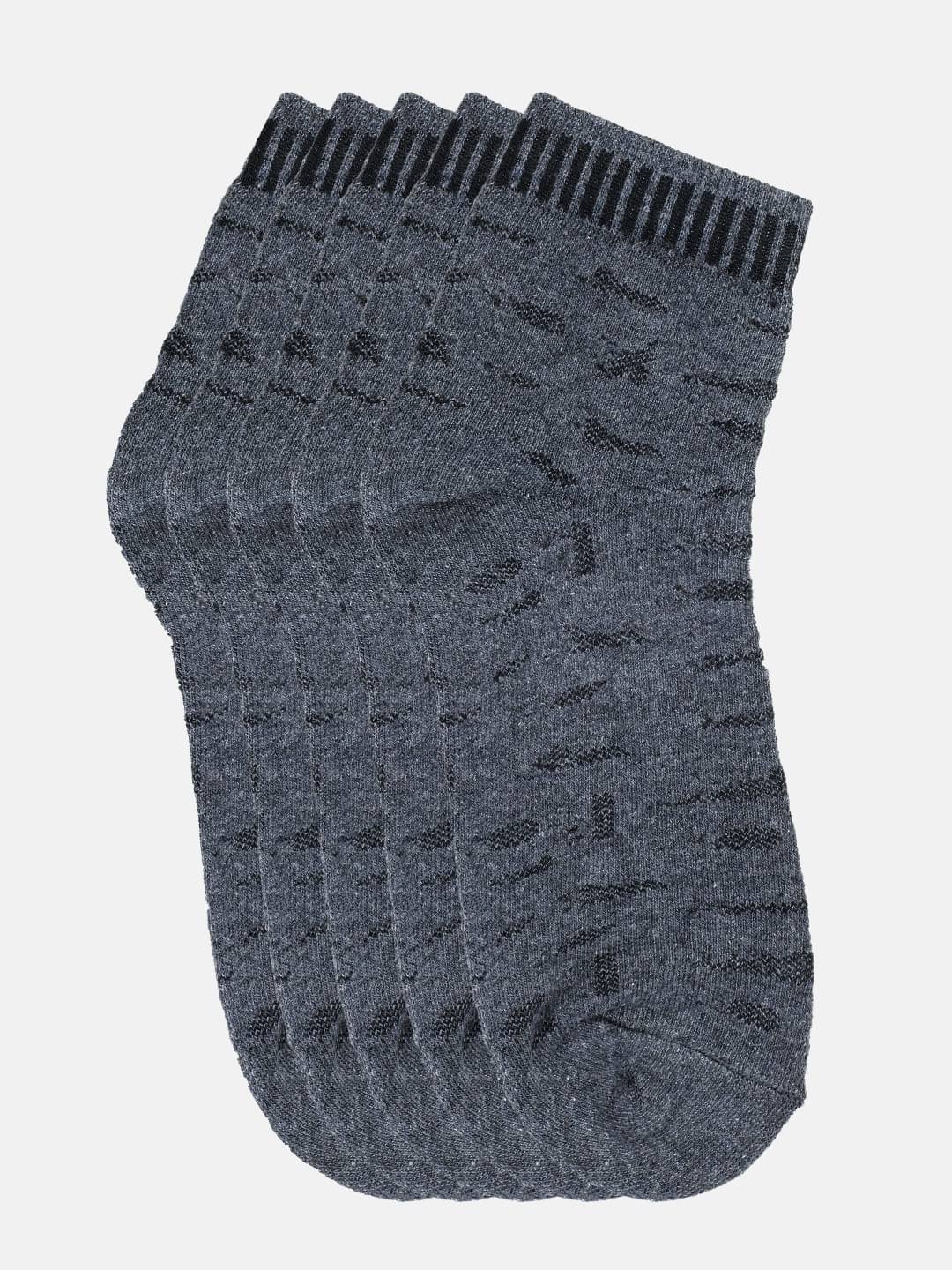     			Kolor Fusion Cotton Blend Men's Printed Dark Grey Mid Length Socks ( Pack of 5 )