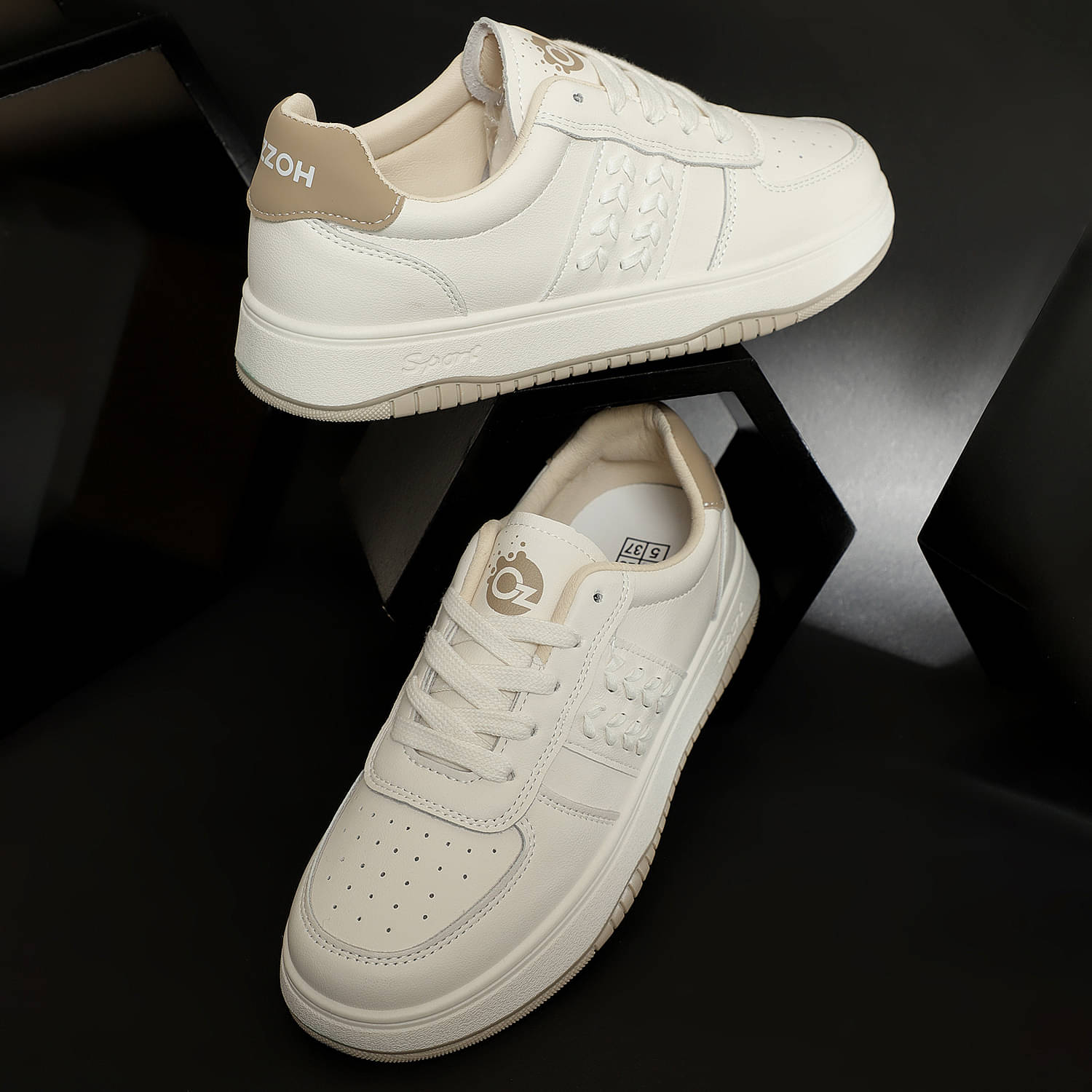     			OZZOH - Off White,Brown Women's Running Shoes