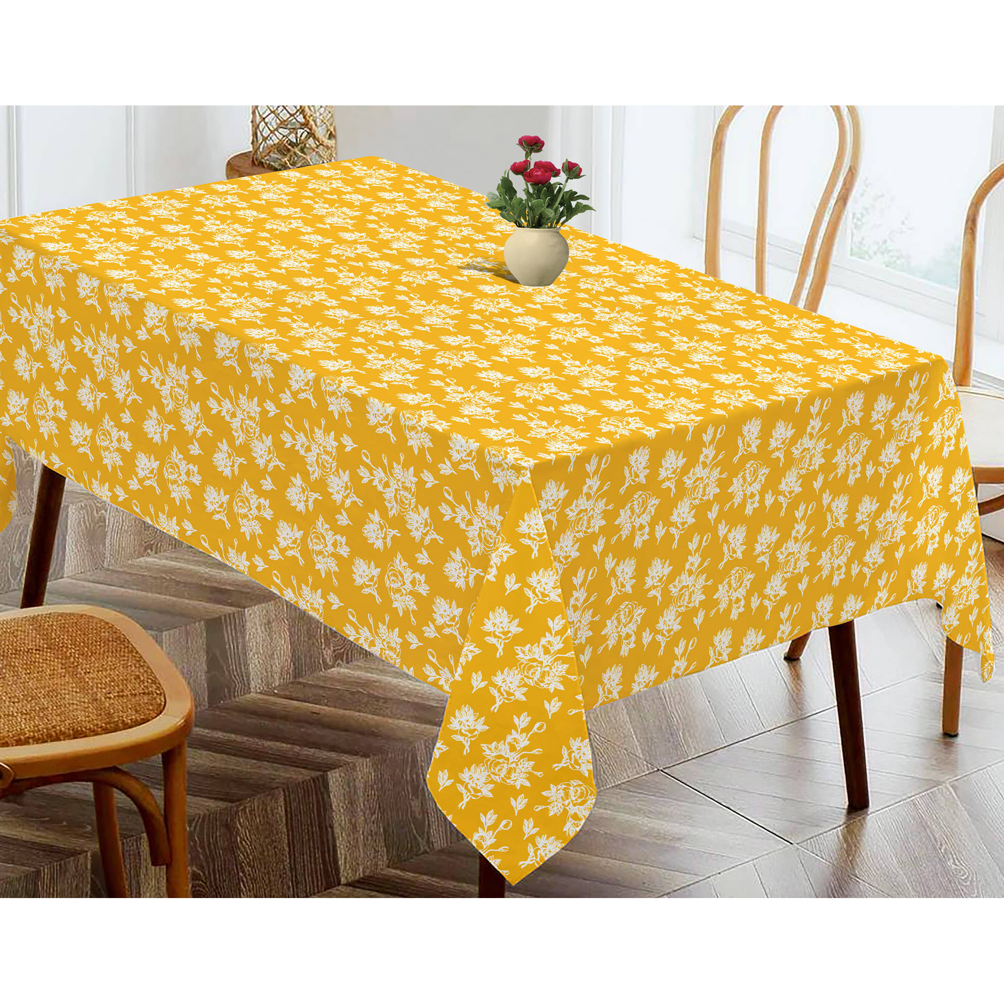 Oasis Hometex Printed Cotton 4 Seater Rectangle Table Cover ( 152 x 138 ) cm Pack of 1 Yellow     			Oasis Hometex Printed Cotton 4 Seater Rectangle Table Cover ( 152 x 138 ) cm Pack of 1 Yellow