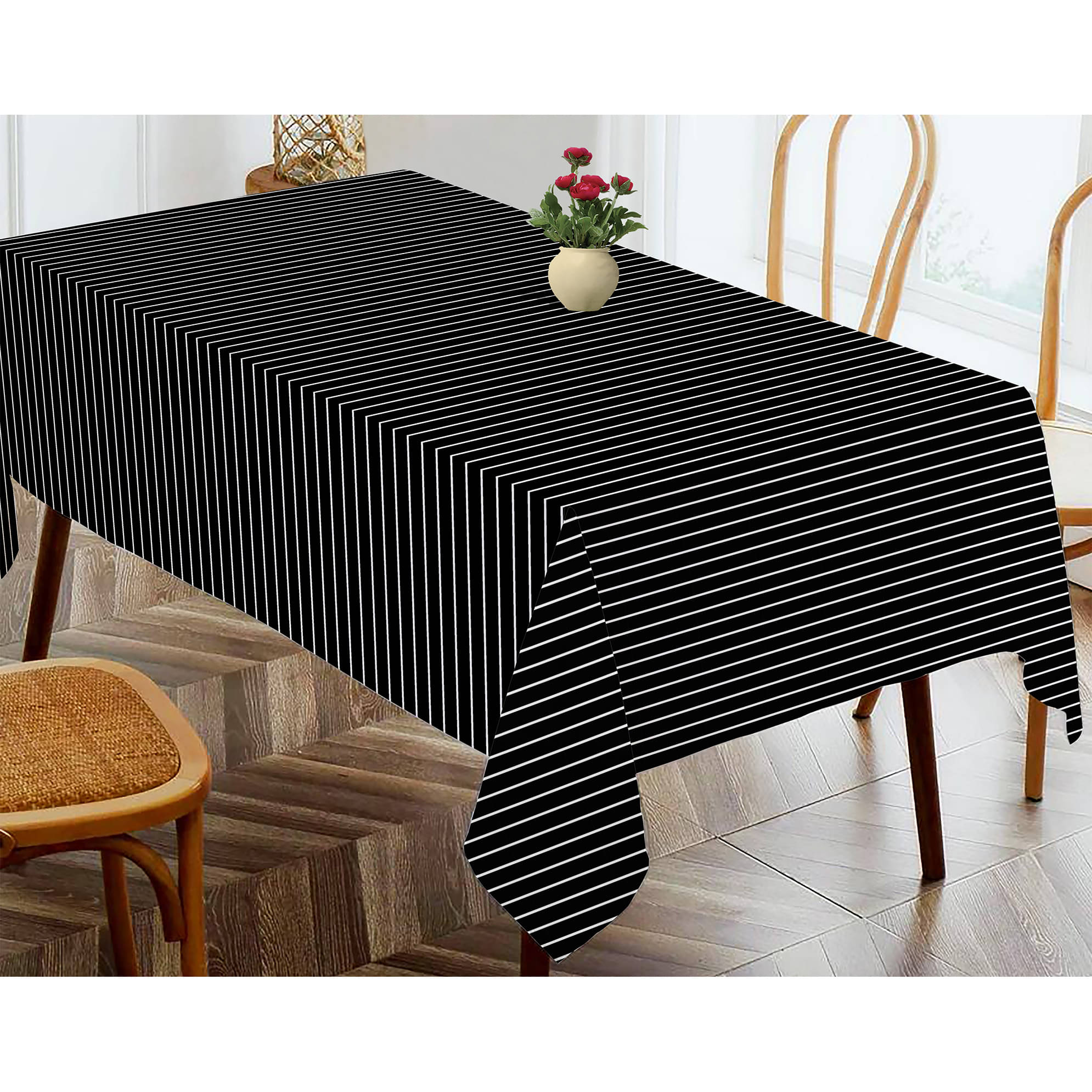     			Oasis Hometex Striped Cotton 4 Seater Rectangle Table Cover ( 152 x 138 ) cm Pack of 1 Black