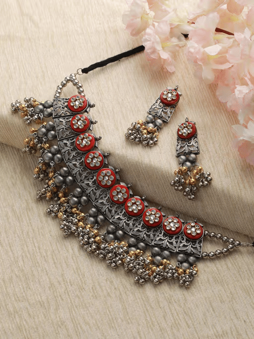 PUJVI Red Alloy Necklace Set ( Pack of 1 )