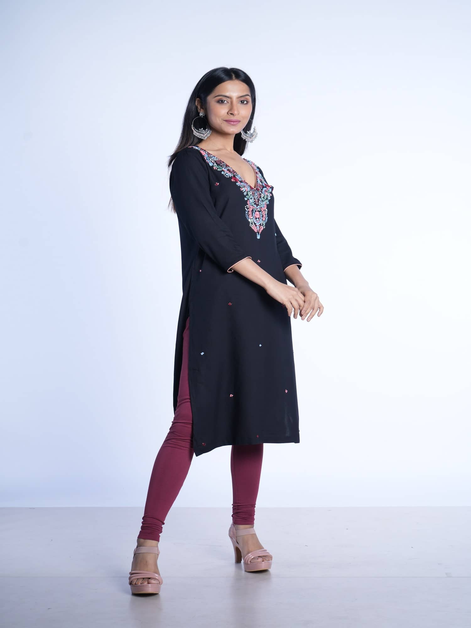 Q WOMANS PRIDE Cotton Embroidered A-line Women's Kurti - Black ( Pack of 1 ) - Kurtis, Tunics | Buy online on ZillyBuy