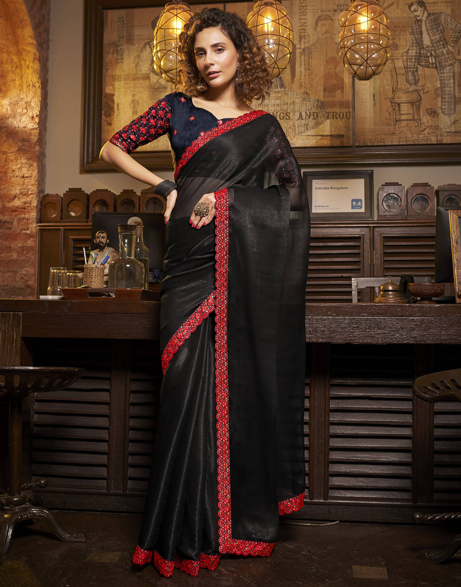 Satrani Chiffon Embellished Saree With Unstitched Blouse Piece ( Black ) Satrani Chiffon Embellished Saree With Unstitched Blouse Piece ( Black )