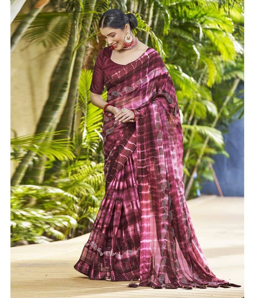 Satrani Chiffon Embellished Saree With Unstitched Blouse Piece ( Maroon ) Satrani Chiffon Embellished Saree With Unstitched Blouse Piece ( Maroon )