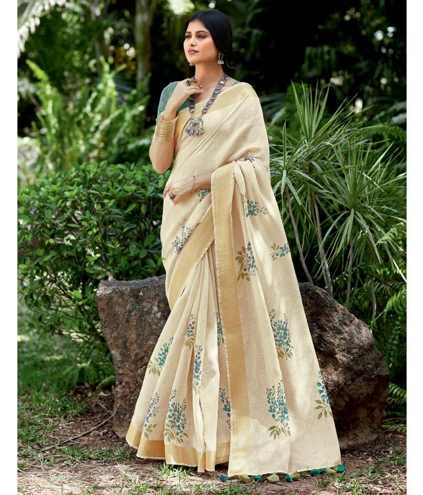     			Satrani Cotton Printed Saree With Unstitched Blouse Piece ( Beige1 )