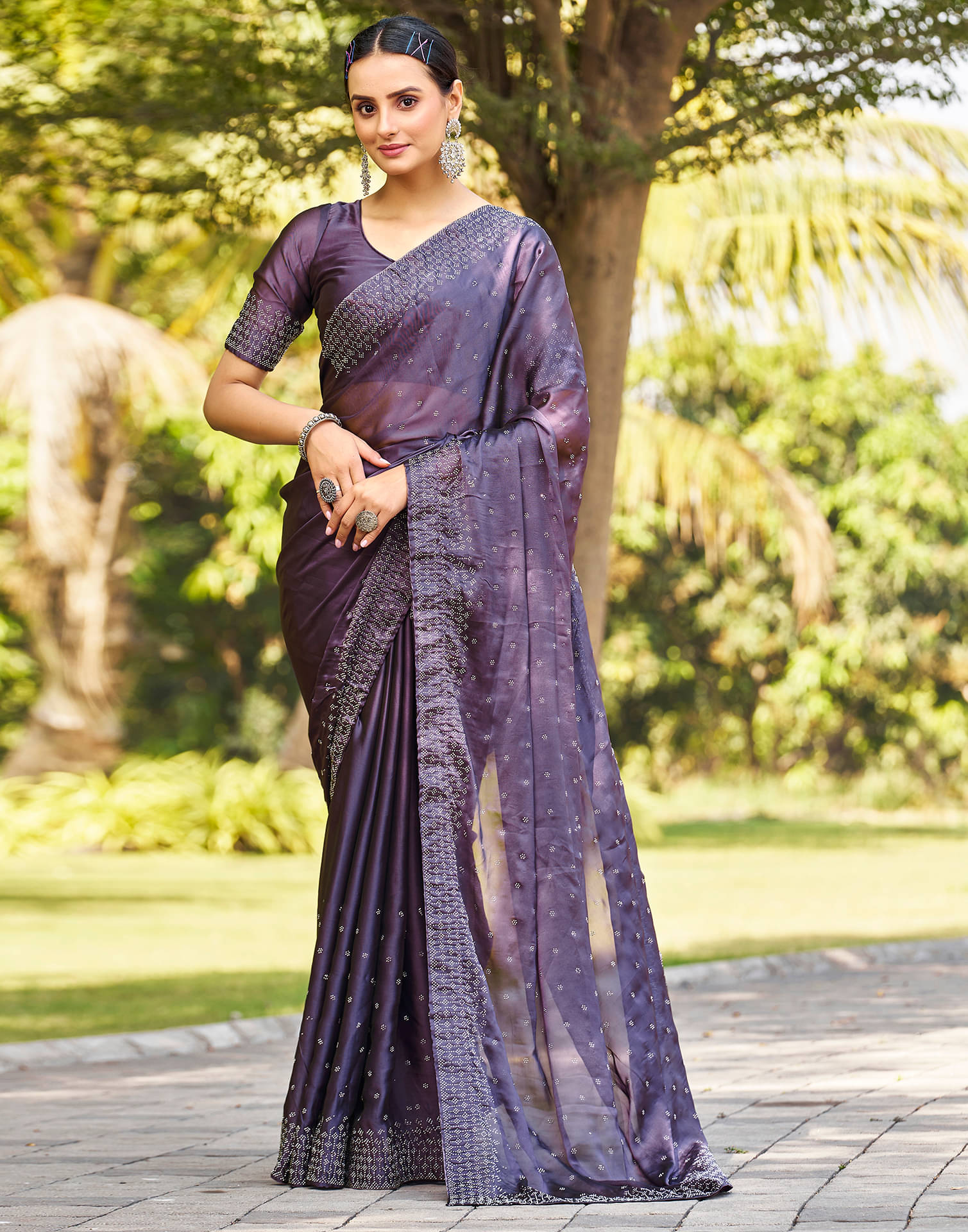 Satrani Georgette Embellished Saree With Unstitched Blouse Piece ( Mauve ) Satrani Georgette Embellished Saree With Unstitched Blouse Piece ( Mauve )