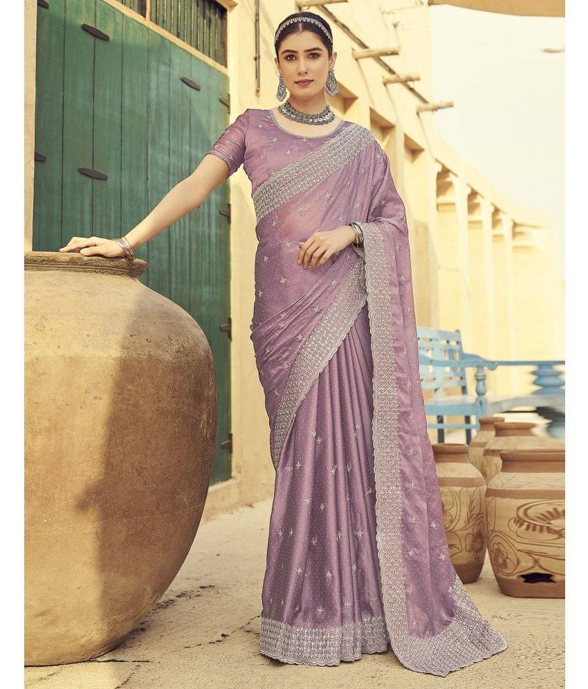 Satrani Georgette Embroidered Saree With Unstitched Blouse Piece ( Mauve ) Satrani Georgette Embroidered Saree With Unstitched Blouse Piece ( Mauve )