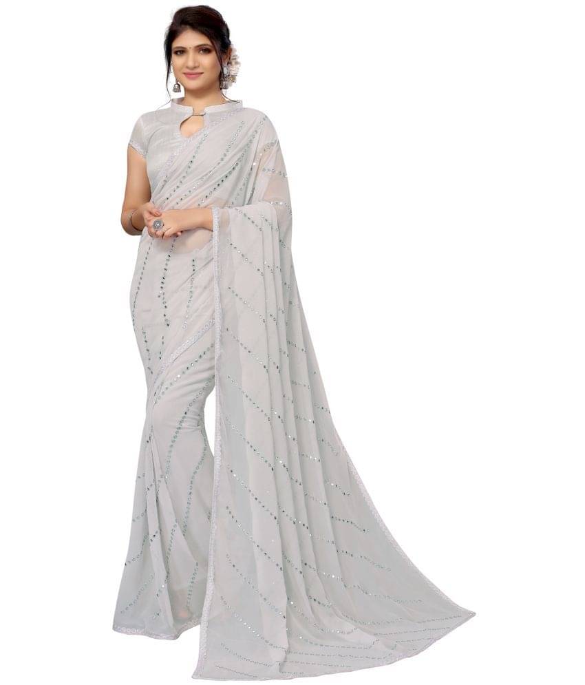     			Satrani Georgette Embroidered Saree With Unstitched Blouse Piece ( Grey )
