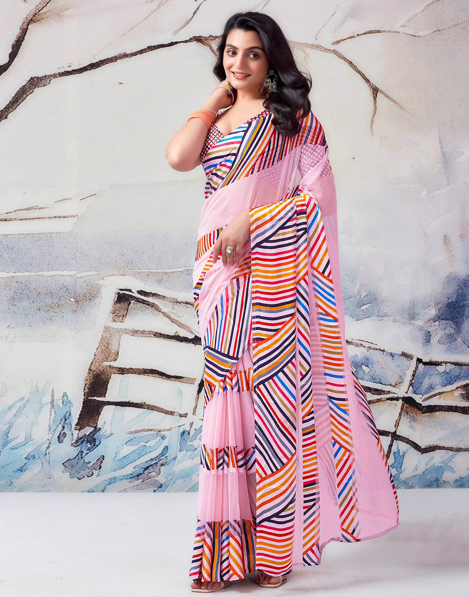Satrani Georgette Printed Saree With Unstitched Blouse Piece ( Pink ) Satrani Georgette Printed Saree With Unstitched Blouse Piece ( Pink )