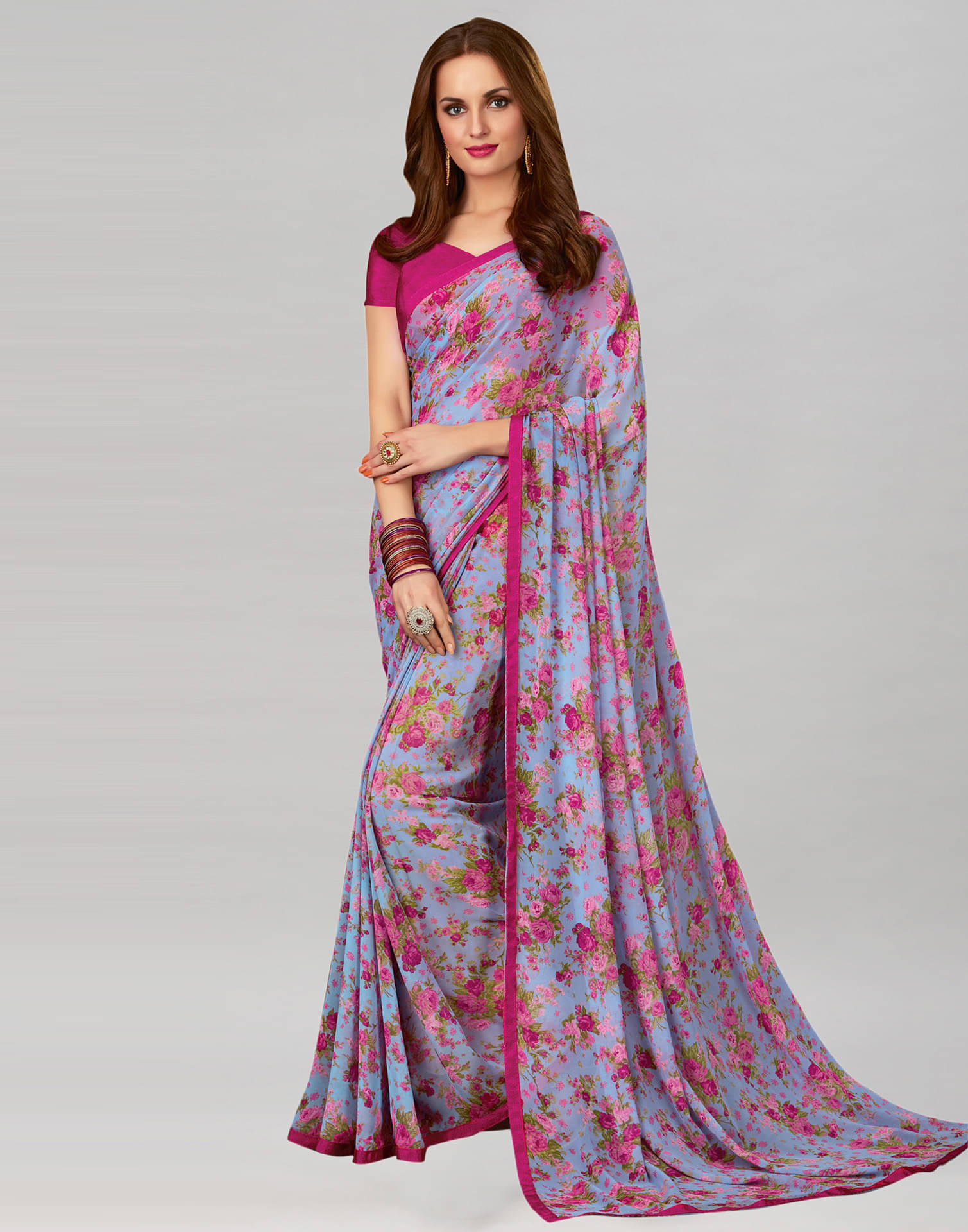 Satrani Georgette Printed Saree With Unstitched Blouse Piece ( Purple ) Satrani Georgette Printed Saree With Unstitched Blouse Piece ( Purple )