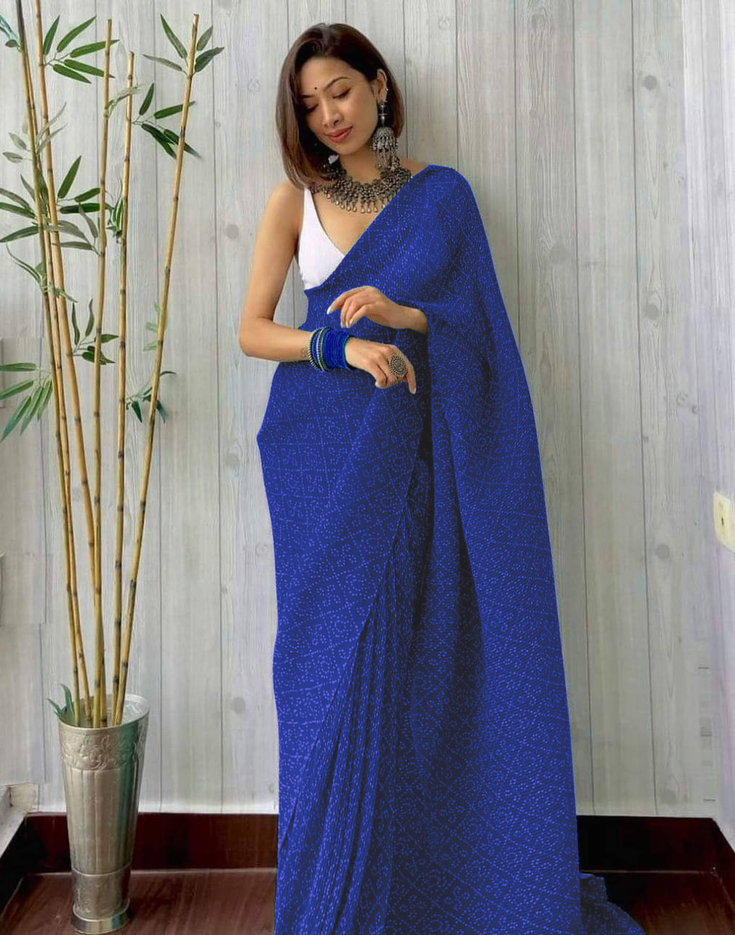     			Satrani Georgette Printed Saree With Unstitched Blouse Piece ( Blue )
