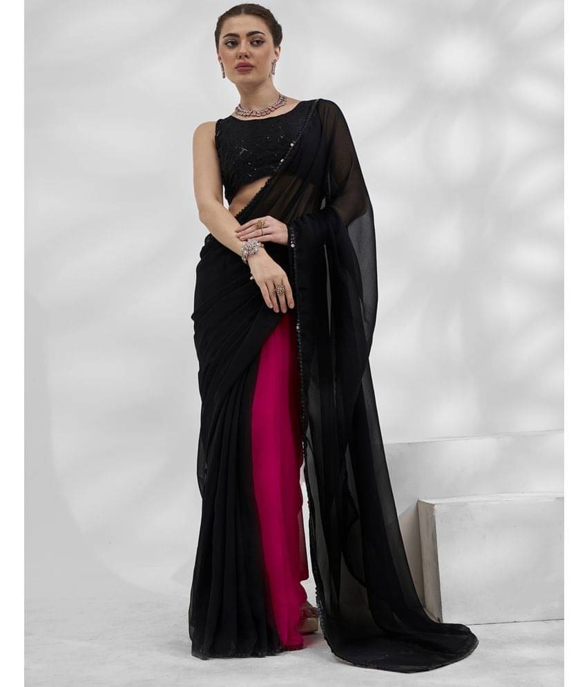    			Satrani Georgette Solid Saree With Unstitched Blouse Piece ( Black )
